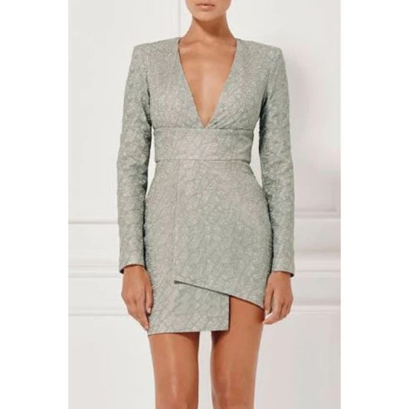 Dresses & Skirts - Misha Collection Metallic Sage Gray Lace Luxury Natasha Mini Dress Size 4